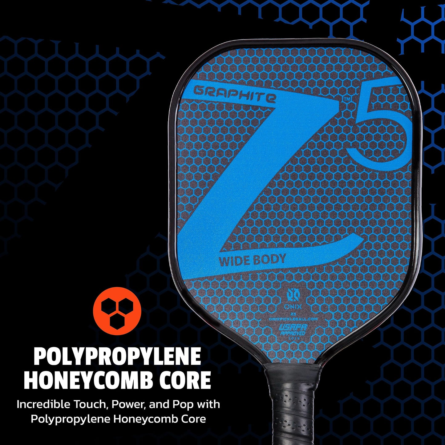 Paleta de Pickleball Onix Graphite Z5 Azul con Cara de Fibra de Carbono y Agarre Cómodo