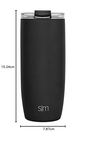 Taza de Café para Viajes Simple Modern Midnight Black con Tapa Abatible Aislada en Acero Inoxidable Voyager para Mujeres y Hombres