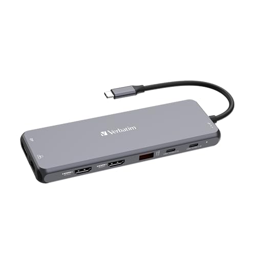 Hub USB C 13 en 1 Verbatim Gris Multipuerto con HDMI RJ45 y Lector de Tarjetas SD para Mac y Windows