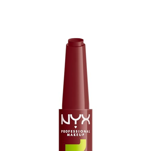 NYX Professional Makeup, Fat Oil Slick Click, 2gr. Tono: In a Mood. Brillo de labios en barra, hidrata hasta por 12hrs, sensación no pegajosa, con infusión de aceite de aguacate, frambuesa y zarzamora. Fórmula vegana.