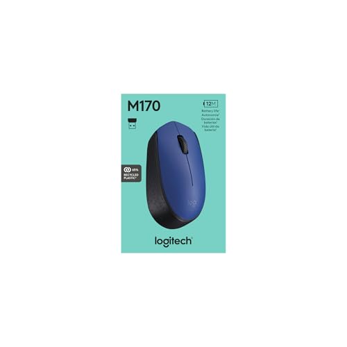 Logitech M170 Mouse Inalámbrico, con tecnología 2,4 GHZ, batería de hasta 12 Meses con modo ahorro, Receptor USB, Cursor y Desplazamiento Preciso, Compatible con Windows, Mac y Chrome - Azul