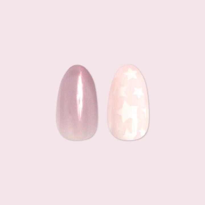 Olive & June Uñas Postizas Instantáneas, 42 Uñas Postizas Con Pegamento (Mezcla De Cabello De Sirena Y Superestrellas, Medianas)