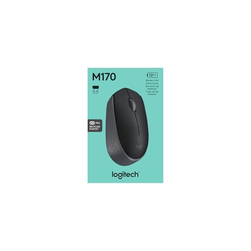 Logitech M170 Mouse Inalámbrico, con tecnología 2,4 GHZ, batería de hasta 12 Meses con modo ahorro, Receptor USB, Cursor y Desplazamiento Preciso, Compatible con Windows, Mac y Chrome - Negro