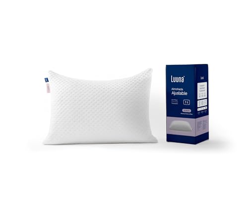 Luuna Almohada Ajustable Suave con Espuma de Memoria, Estándar 64 x 46 cm, Relleno 100% Memory Foam Triturado, Funda Lavable, Suavidad y Frescura Garantizada para tu Descanso, Hecho en México