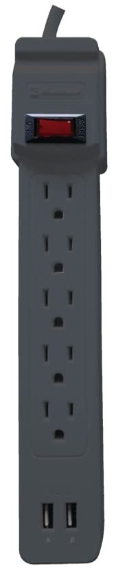 Koblenz Supresor de Picos Trifásico Multicontacto de 5 Contactos y 2 Entradas USB, 1000 Joules de Protección, para Hogar y Oficina, Switch on/Off Integrado, Cable de 45 cm, Color Gris (SS-1000 USB)