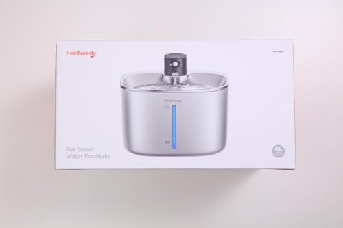 Fuente de Agua FEELNEEDY Acero Inoxidable inalámbrica con Sensor de Movimiento para Gatos y Perros