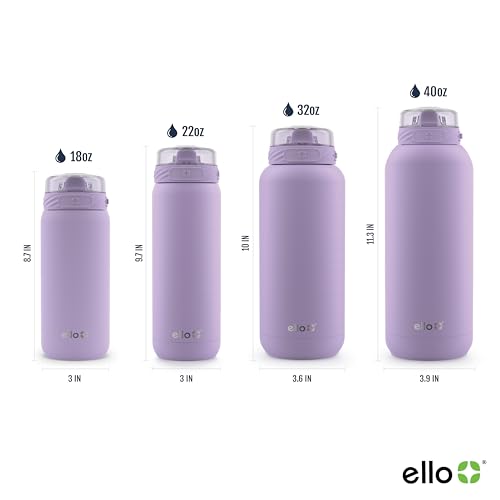 Botella de Agua Ello Cooper Azul Acero Inoxidable 32 Onzas con Popote y Asa Doble Pared Aislada a Prueba de Fugas