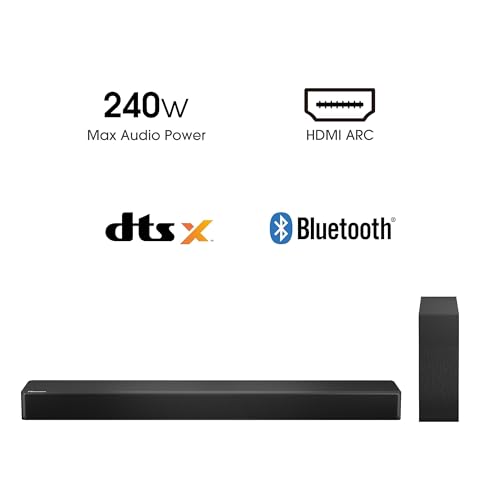 Hisense HS2100 Barra de Sonido de 2.1 Ch 240W con subwoofer inalámbrico - DTS Virtual X, Ezplay, 7 Modos EQ, HDMI eARC, Bluetooth (Modelo 2023)