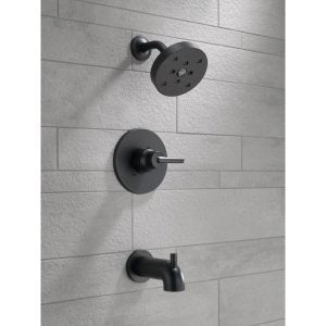 Delta Faucet Trinsic 14 Series - Kit de molduras de tina y ducha de una sola función con cabezal de ducha H2Okinetic de una sola vez, bronce champaña T14459-CZ (válvula no incluida)