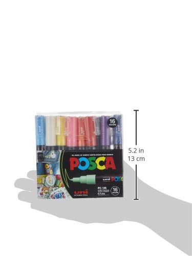 Posca PC-1M - Rotulador de pintura extrafino de 0,7 mm, 16 colores