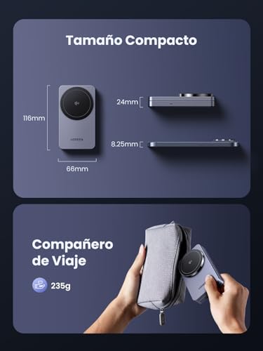 Cargador Inalámbrico UGREEN MagFlow Negro Certificado 15W Qi2 con Soporte Plegable y Carga Rápida para iPhone y AirPods