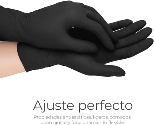 Guantes Desechables de Nitrilo Vinil Alta Calidad Negro Ajuste Perfecto Resistentes Sin Látex Sin Polvo Ambidiestros