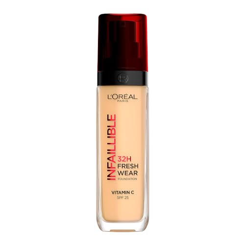 L´Oréal Paris base de maquillaje de alta cobertura luminosa y larga duración de alta cobertura, Infallible 32h Freshwear Tono 120 Golden Vainilla, 30ml