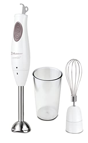 Koblenz Batidora de Mano de Inmersión Koblenz, 2 en 1, de 2 Velocidades, Batidor de Huevo, Vaso Medidor de 600ml, Eje de Acero Inoxidable, 300W, Licuados, Batidos, Sopas para Bebés, Color Blanco (BIKM-300 PB)
