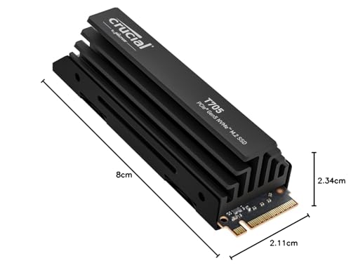Crucial T705 1TB PCIe Gen5 NVMe M.2 SSD con disipador térmico - hasta 13.600 MB/s - Listo para Juegos - Unidad Interna de Estado sólido (PC) - +1mo Adobe CC - CT1000T705SSD5