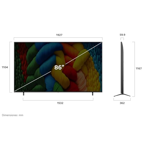 LG Pantalla 86 Pulgadas NanoCell AI NANO80 4K Smart TV webOS 2025 86NANO80ASA |Sistema Operativo webOS | Nano Color | Identificación de Voz AI | HDR10 | Filmmaker Mode Channels