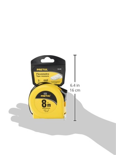 Flexómetro Pretul Amarillo 8m cinta 25 mm Tarjeta Plástica