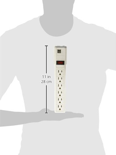 Barra Multicontacto Sanelec Blanco con Supresor de Picos, 6 Entradas y 2 Entradas USB