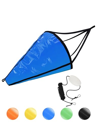 BLUEWING - Calcetín de deriva de 53 pulgadas con correa flotadora de bola de boya, nailon 840D, ancla de pesca para barco marino/moto acuática/barco de vela, color azul