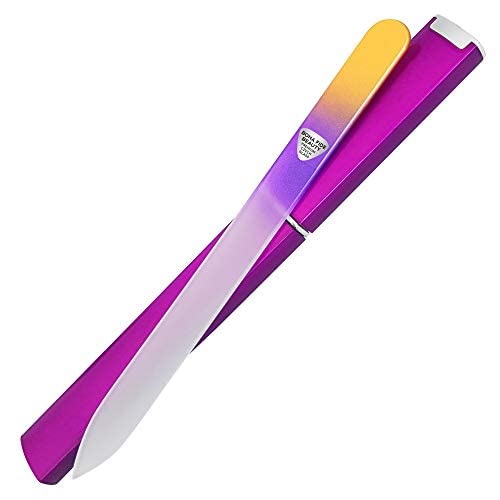 BONA FIDE BEAUTY - Lima de vidrio para uñas, grano 180, mediano, dorado/violeta, vidrio checo, esencial para el cuidado de uñas