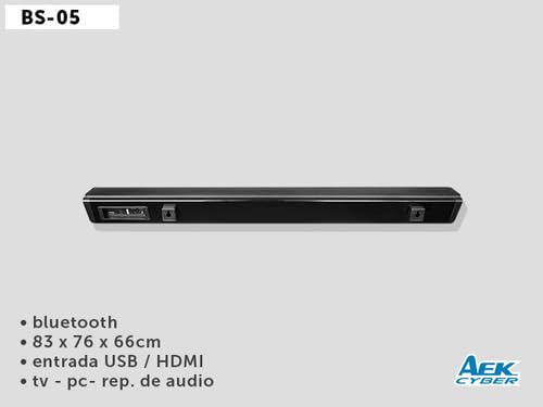 Barra de Sonido AEK CYBER BS-05 Negra Altavoz Bluetooth 20Wx2 con Control y Puertos HDMI USB Optical AUX
