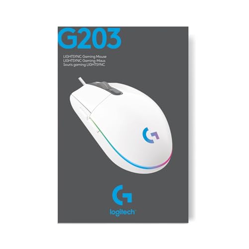 Logitech G203 LIGHTSYNC Mouse Gaming con Iluminación RGB Personalizable, 6 Botones Programables Seguimiento de hasta 8,000 DPI, Ultra-ligero - Blanco