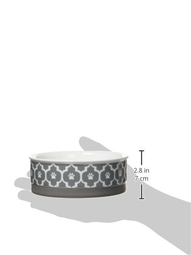 DII Bone Dry Lattice Ceramic Medium Pet Bowl For Food & Water, 6" Dia x 2"H Set of 2, With Non-Skid Silicone Rim for Dogs and Cats-Gray
