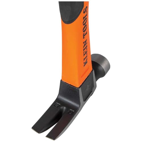 Klein Tools H80816 - Martillo de garra recta con cabeza lisa, 16 onzas, mango de agarre antideslizante de fibra de vidrio que absorbe los golpes con orificio de anclaje, 13 pulgadas