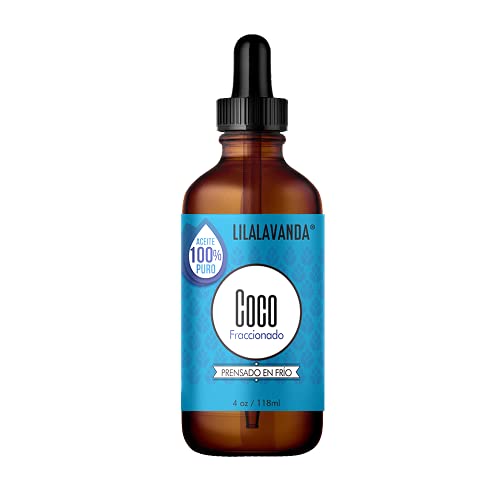 LilaLavanda - Aceite de Coco Fraccionado, 100% natural y puro, sin rellenos, sin aromas añadidos, prensado en frío. Para masaje y porta aceites esenciales - 118 ml