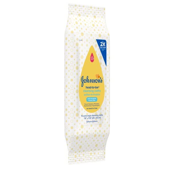 Johnson & Johnson 117008 Head-To-Toe Cleansing Clothe, 15ct (Pack of 6)