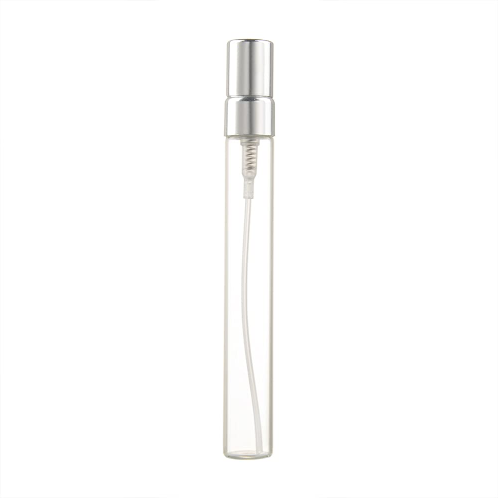 Enslz 10 ml 10 botellas de vidrio de spray rellenables perfume atomizador mini muestra botella de prueba de vidrio fino viales, Plateado