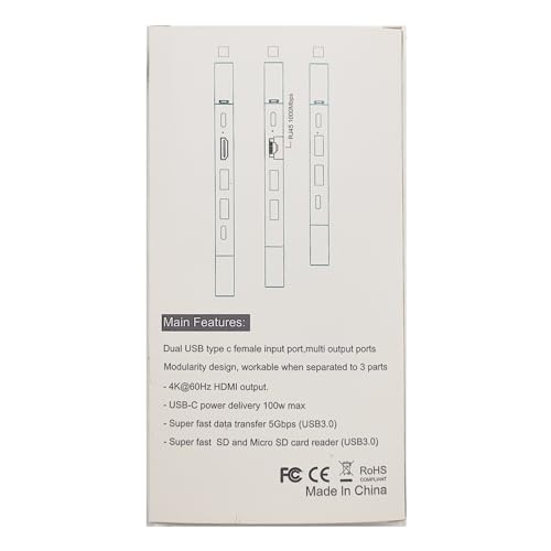 Hub USB C 8 en 2 para MacBook Pro MacBook Air iPad Dell Lenovo HP con 2 HDMI 4K 60Hz Lector de Tarjetas microSD SD y 2 Puertos USB A