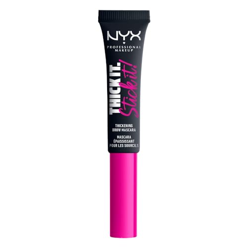 NYX Professional Makeup, Thick It Stick It! Gel de cejas con color, 7ml. Tono: Black. Mascara de cejas con microfibras que rellena, da volumen y fija las cejas hasta por 16 horas. Fórmula vegana.
