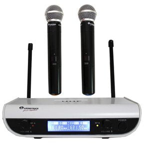 Micrófono de Mano SOUNDTRACK UHF 2 Canales con Maletín y Receptor de Plástico