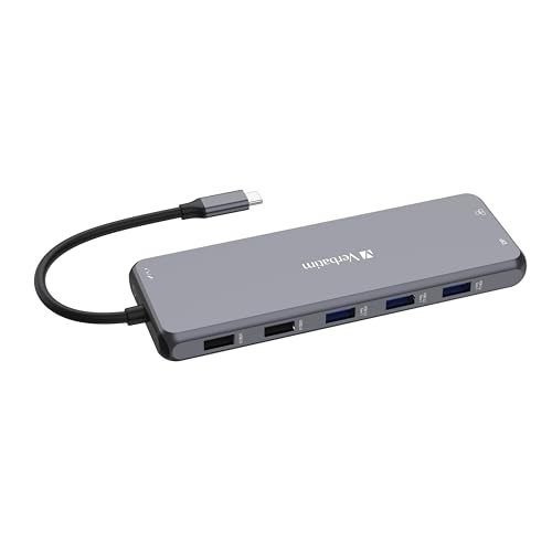 Hub USB C 13 en 1 Verbatim Gris Multipuerto con HDMI RJ45 y Lector de Tarjetas SD para Mac y Windows
