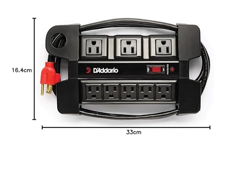 D'Addario Accessories - Base de alimentación de grado turístico - Protector de base - Tira de alimentación de escenario con cable de 6 pies - 5 estándar y 3 transformadores - Salida de amplificador de