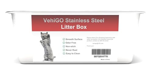 Caja de Arena para Gatos VehiGo Metal Extragrande Acero Inoxidable Resistente Superficie Lisa Fácil de Limpiar