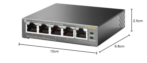 TP-Link TL-SG1005P, 5 Port Gigabit PoE Switch, 4 PoE+ Ports @65W, Desktop, Plug & Play, Sturdy Metal w/ Shielded Ports, Fanless, QoS & IGMP Snooping,black