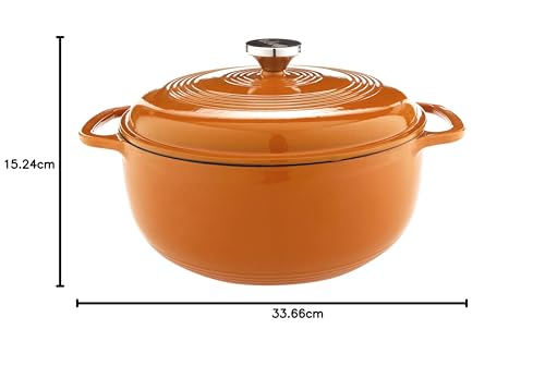 Lodge - Horno holandés de hierro fundido esmaltado de 6 cuartos con tapa, asas dobles, apto para horno hasta 500 °F o en estufa, uso para marinar, cocinar, hornear, refrigerar y servir - albaricoque
