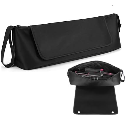 Hair Tools - Bolsa de viaje, funda de viaje de hierro plano 2 en 1 con almohadillas resistentes al calor, bolsos de viaje para peluquería resistente al calor para rizadores (Negro)