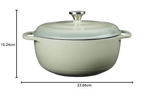 Lodge - Horno holandés de hierro fundido esmaltado de 6 cuartos con tapa, asas dobles, apto para horno hasta 500 °F o en estufa, uso para marinar, cocinar, hornear, refrigerar y servir - Salvia del desierto
