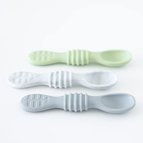 Bumkins - Juego de utensilios para bebé, cucharas de entrenamiento de silicona para sumergir, punta suave, autoalimentación, masticar, destete LED para bebé, suministros de entrenamiento para el