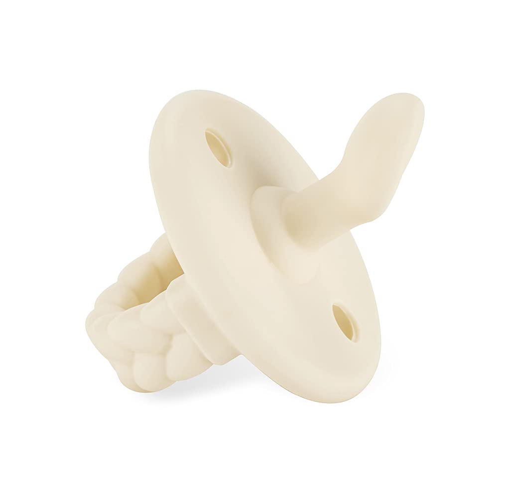 Itzy Ritzy Sweetie Chupetes ortodónticos de silicona con mango plegable y dos orificios de aire para mayor seguridad, juego de 2 pulgadas crema de mantequilla y tostadas, para edades de 0 a 6 meses