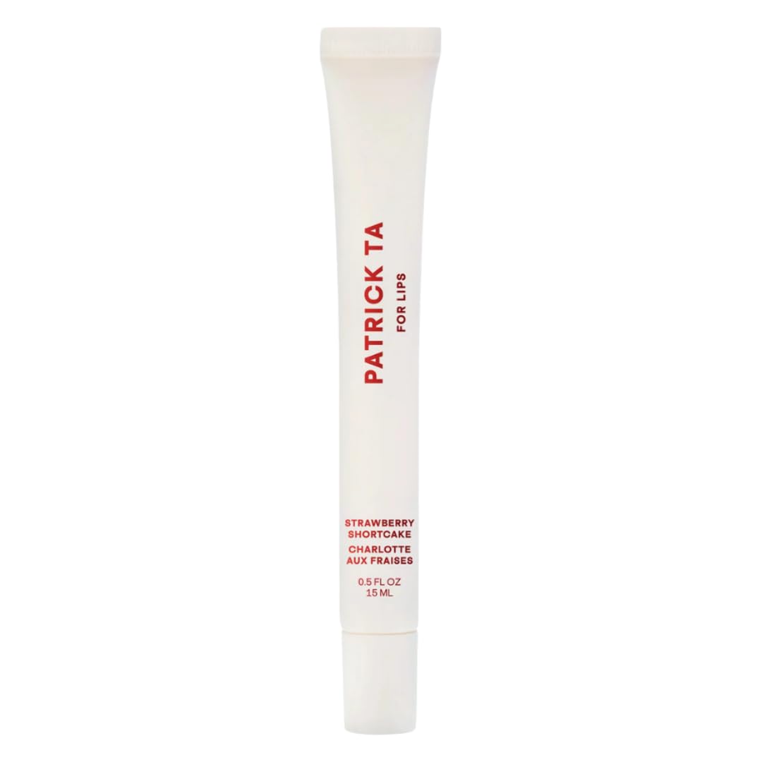 PATRICK TA Major Moisture Smoothing Lip Balm Strawberry Shortcake, Bálsamo Labial Hidratante con Brillo, Rosa Neutro Medio, Edición Limitada, 15 ml
