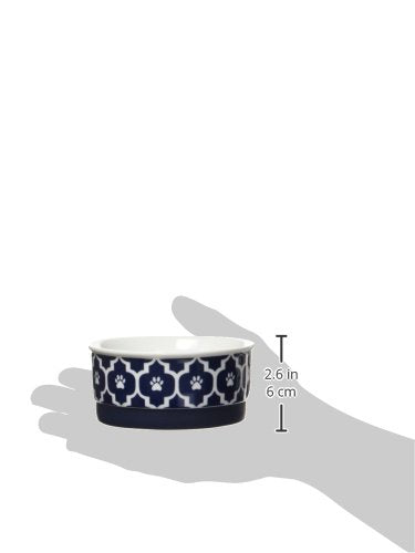 DII Bone Dry Lattice Ceramic Pet Bowl for Food & Water with Non-Skid Silicone Rim for Dogs and Cats (Small - 4.25" Dia x 2"H) Nautical Blue - Set of 2