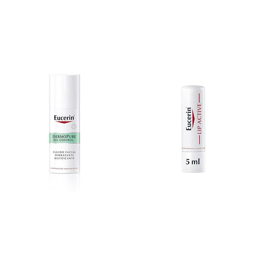 Eucerin Fluido Facial Hidratante Matificante para piel grasa, 50 ml + Ph5 Bálsamo labial Protector de Labios FPS 20, 4.8 gramos