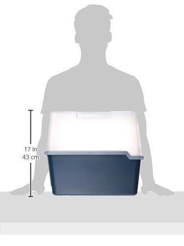 IRIS USA Caja de Arena para Gatos Grande con Cubierta Frontal con Abertura y Paleta, Bandeja de Arena para Gatos con Capucha y Puerta de Entrada para Privacidad, Marino