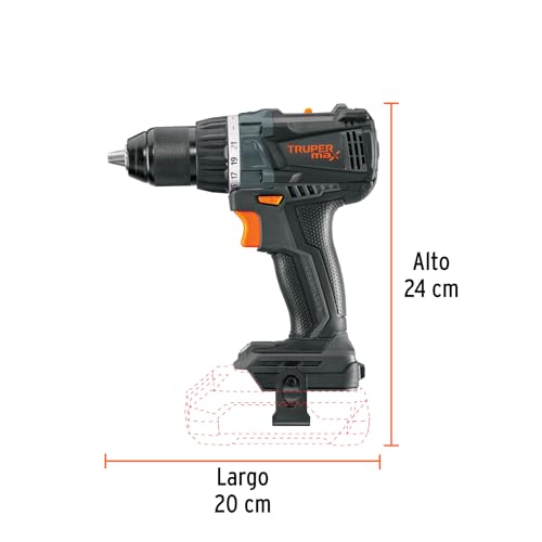 Truper Max MAX-20TS, Taladro inalámbrico 1/2", motor libre de carbones (brushless), sin accesorios