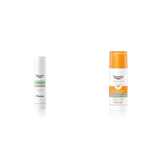 Serum facial ligero DermoPure Triple Effect (40 ml), Efecto Anti-Manchas, Anti-Imperfecciones y Anti-Brillo, para una piel sin imperfecciones por acné + sun oil control fps 50+ tono claro 50ml