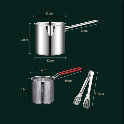 Cabilock 1 juego de olla profunda de acero inoxidable con cesta de freír, versátil olla de cocina para el hogar, restaurante, sartén de leche profunda, fuente de comida y cocina
